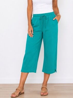 Erika & Co Teal Green Pull-On Cropped Pants XL 100% Cotton